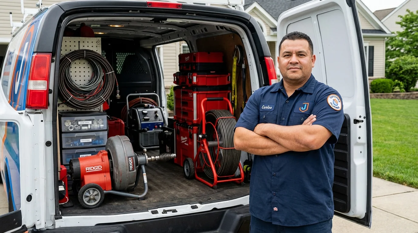 Professional drain cleaning equipment and Johns Plumbing LLC plumber in Dundas