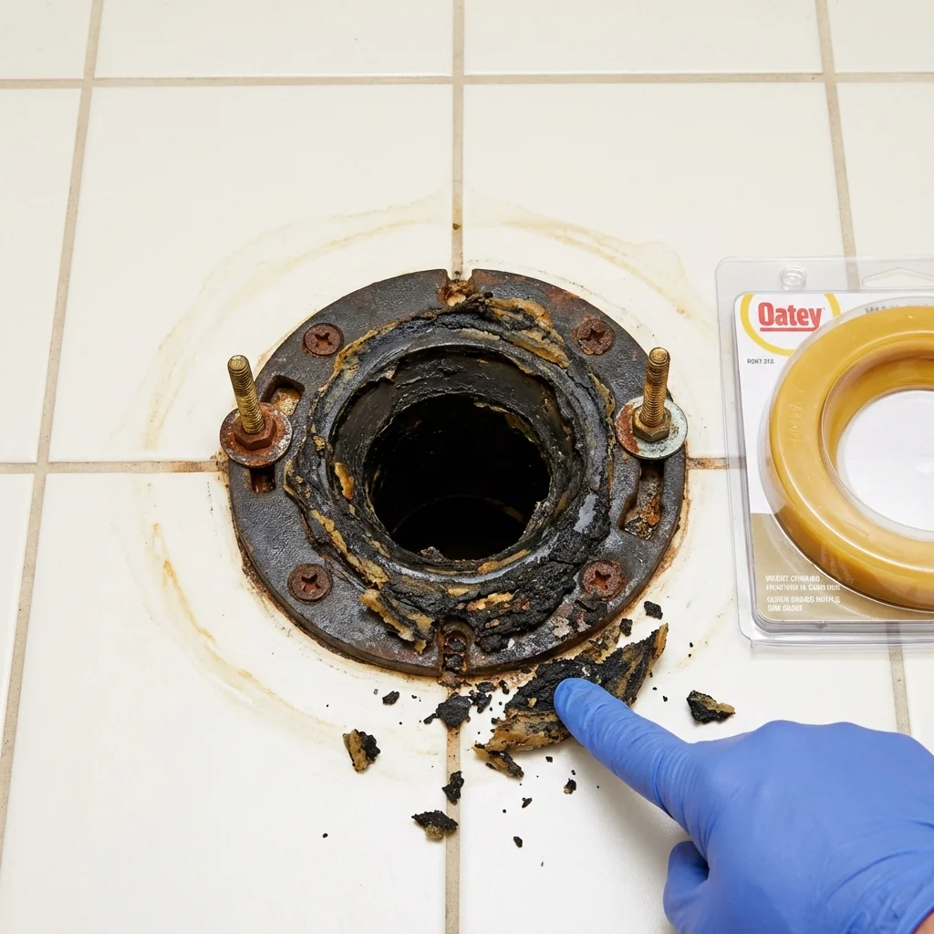 Failed wax ring showing water seepage at the base of a toilet in a Dundas, MN home